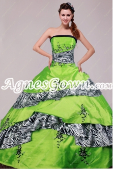 Lime Green And Zebra Ball Gown Quinceanera Dress 