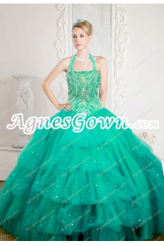 Luxury Jade Green Quinceanera Dress With Crystals 