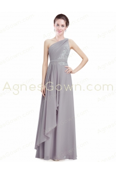 Noble One Shoulder Silver Gray Chiffon Bridesmaid Dress With Lace