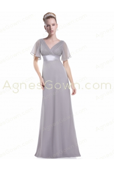 Noble V-Neckline Short Sleeves Silver Bridesmaid Dress 