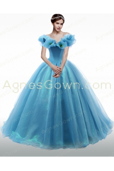 Off The Shoulder Cinderella Blue Ball Gown Quince Dress 