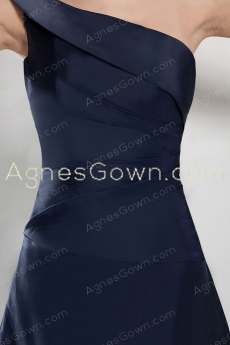 One Shoulder A-line Dark Navy Formal Evening Dress 