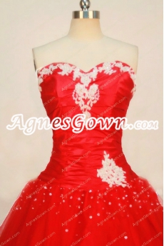 Simple Red Sweet 15 Dress With White Appliques 