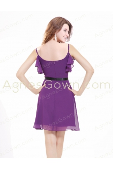 Spaghetti Straps Purple Cocktail Dress Mini Length 