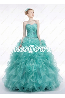 Special Teal Colored Quinceanera Dress With Rhinestones 