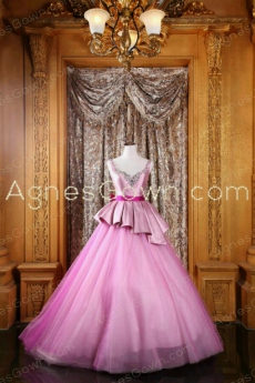 Straps Pink Quinceanera Dress With Fuchsia Sash 