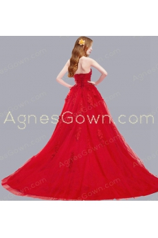 Stunning Red Ball Gown Wedding Dress With Lace