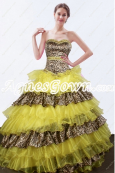Stylish Yellow And Leopard Quinceanera Dress 