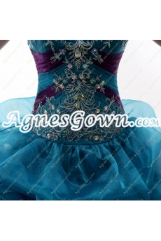 Unique Teal And Purple Organza Quince Dress 