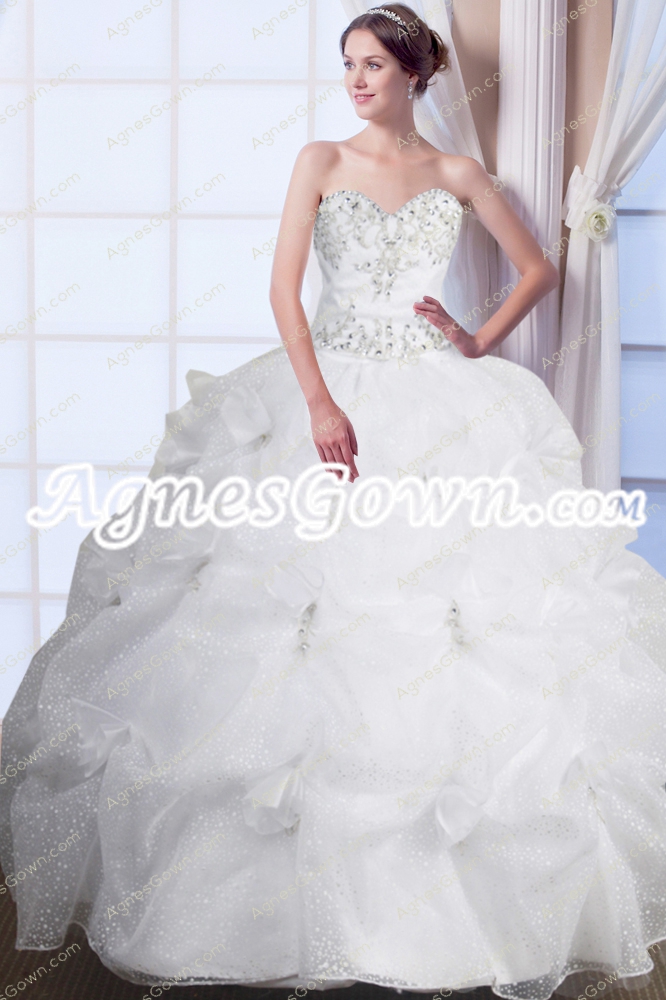 Beaded White Quinceanera Dress With Sparkled Skirt 