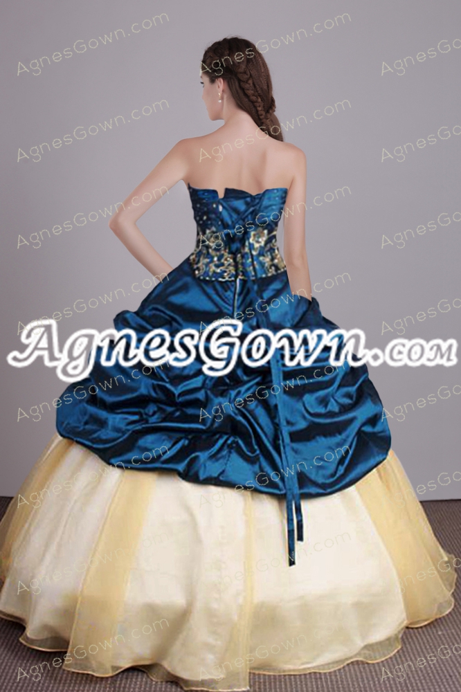 Dark Navy And Champagne Colored Sweet 15 Dress 