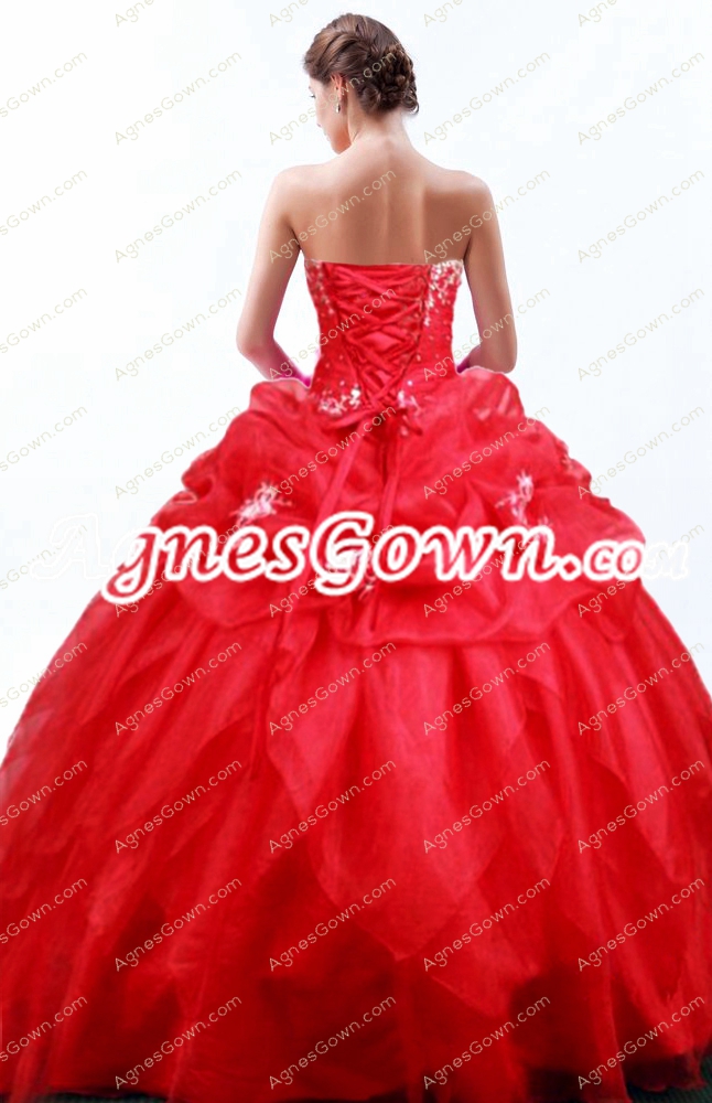 Lovely Red Ball Gown Quince Dress Corset Back 