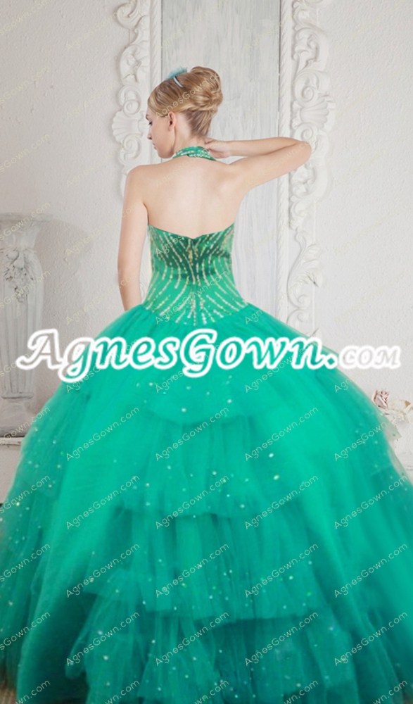 Luxury Jade Green Quinceanera Dress With Crystals 