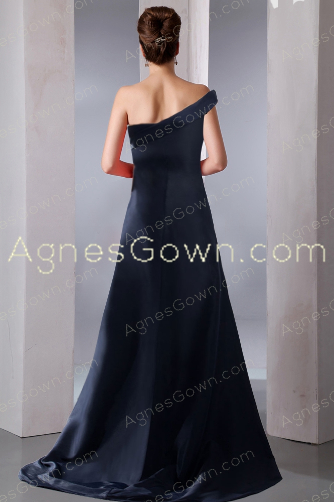 One Shoulder A-line Dark Navy Formal Evening Dress 