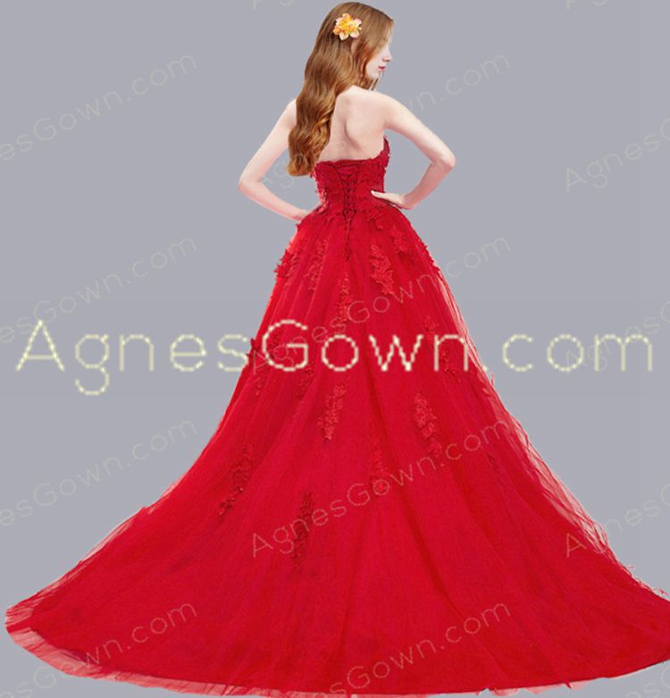 Stunning Red Ball Gown Wedding Dress With Lace