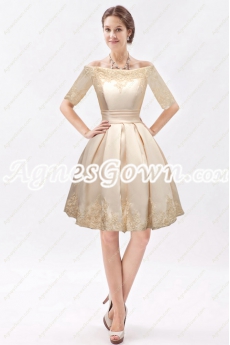 1/2 Sleeves Knee Length Champagne Mother Of The Groom Dress 