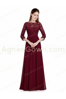 3/4 Sleeves Burgundy Lace Mother Of The Bride Dress 