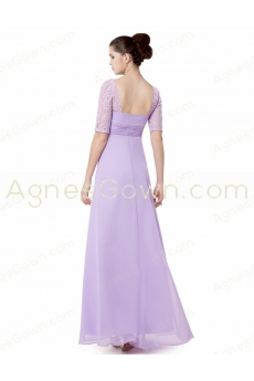 Half Sleeves Lilac Chiffon Mother Of The Bride Dress With Lace 