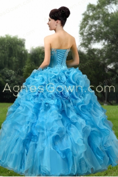 Modern Blue Organza Ball Gown Quinceanera Dress With Diamonds