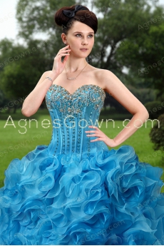 Modern Blue Organza Ball Gown Quinceanera Dress With Diamonds