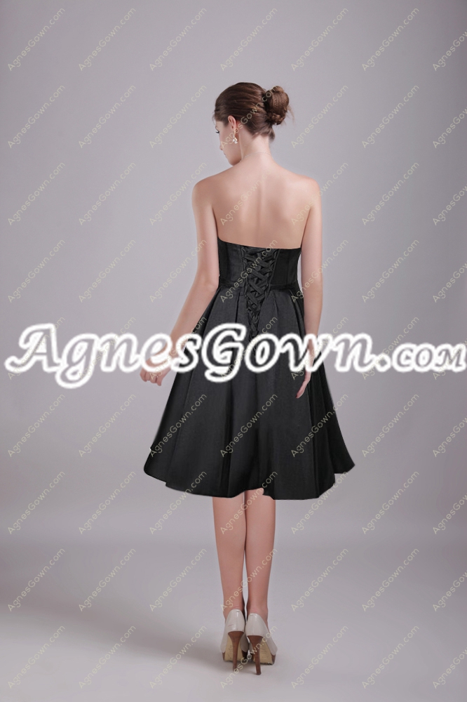 Knee Length Black Satin Short Prom Dress With Sash 
