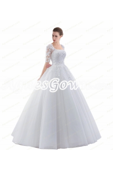 1/2 Lace Sleeves Ball Gown Wedding Dresses