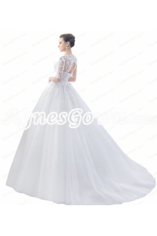 1/2 Lace Sleeves Ball Gown Wedding Dresses