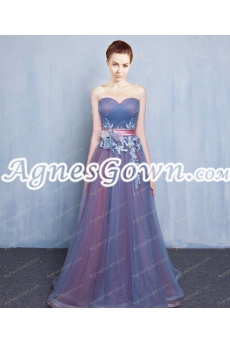 Beautiful Blue And Dusty Rose Organza Prom Gown Dresses 
