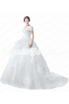 Corset Back Off Shoulder Ball Gown Wedding Dress With Lace Decoration