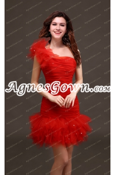 Modern One Shoulder Red Organza Cocktail Dress 