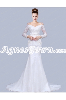 Off Shoulder Long Sleeves Spaghetti Straps Mermaid Lace Wedding Gown 