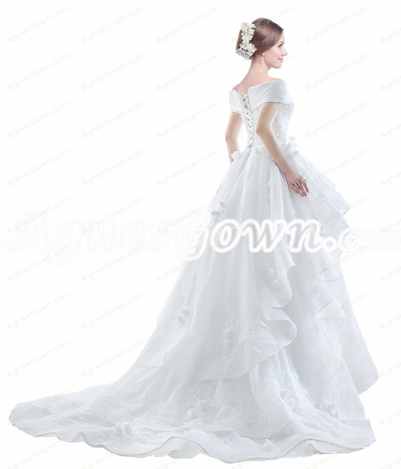 Corset Back Off Shoulder Ball Gown Wedding Dress With Lace Decoration