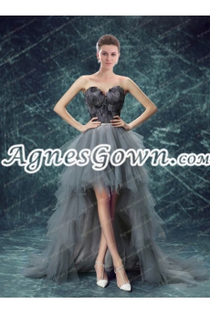 Gothic Black And Grey High Low Sweet 16 Dress With Fur 