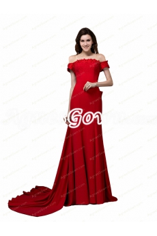 Off Shoulder Red Elastic Satin Mermaid Evening Dress With Beads 