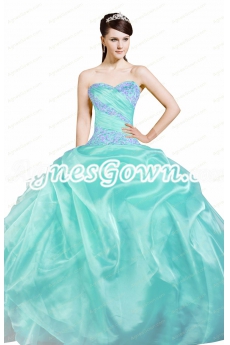 Beautiful Aqua Organza Ball Gown Quinceanera Dress With Lilac Handwork 