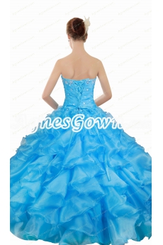Dropped Waist Organza Blue Quinceanera Dress With Multi Layered 