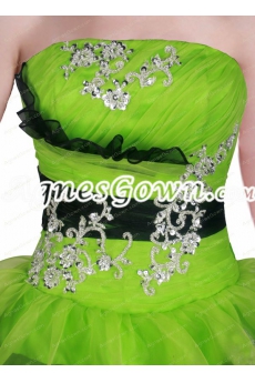 Emerald Green And Black Organza Ball Gown Quinceanera Dress 2016