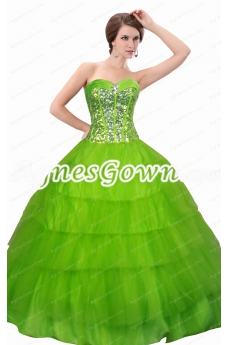 Lovely Sweetheart Neckline Green Jeweled Quinceanera Dress 2016