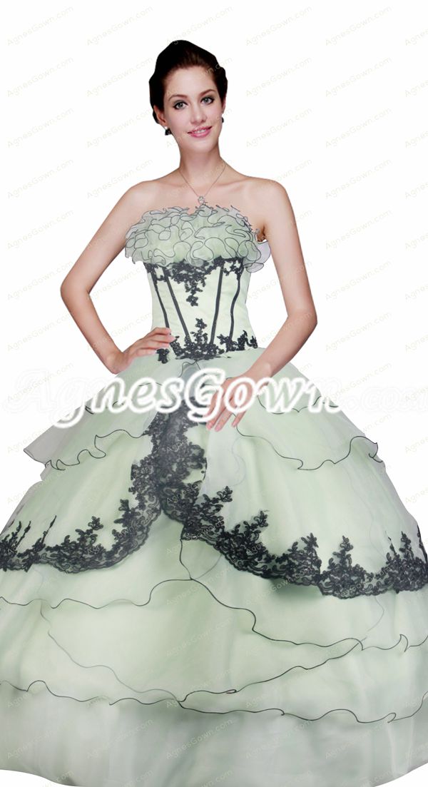 Classy 2016 Sage And Black Ball Gown Quinceanera Dress Corset Back 