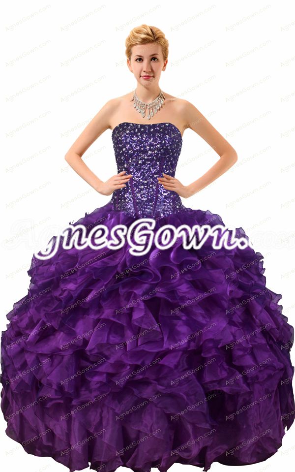 Dropped Waist Corset Back Sparkled Purple Quinceanera Dress 