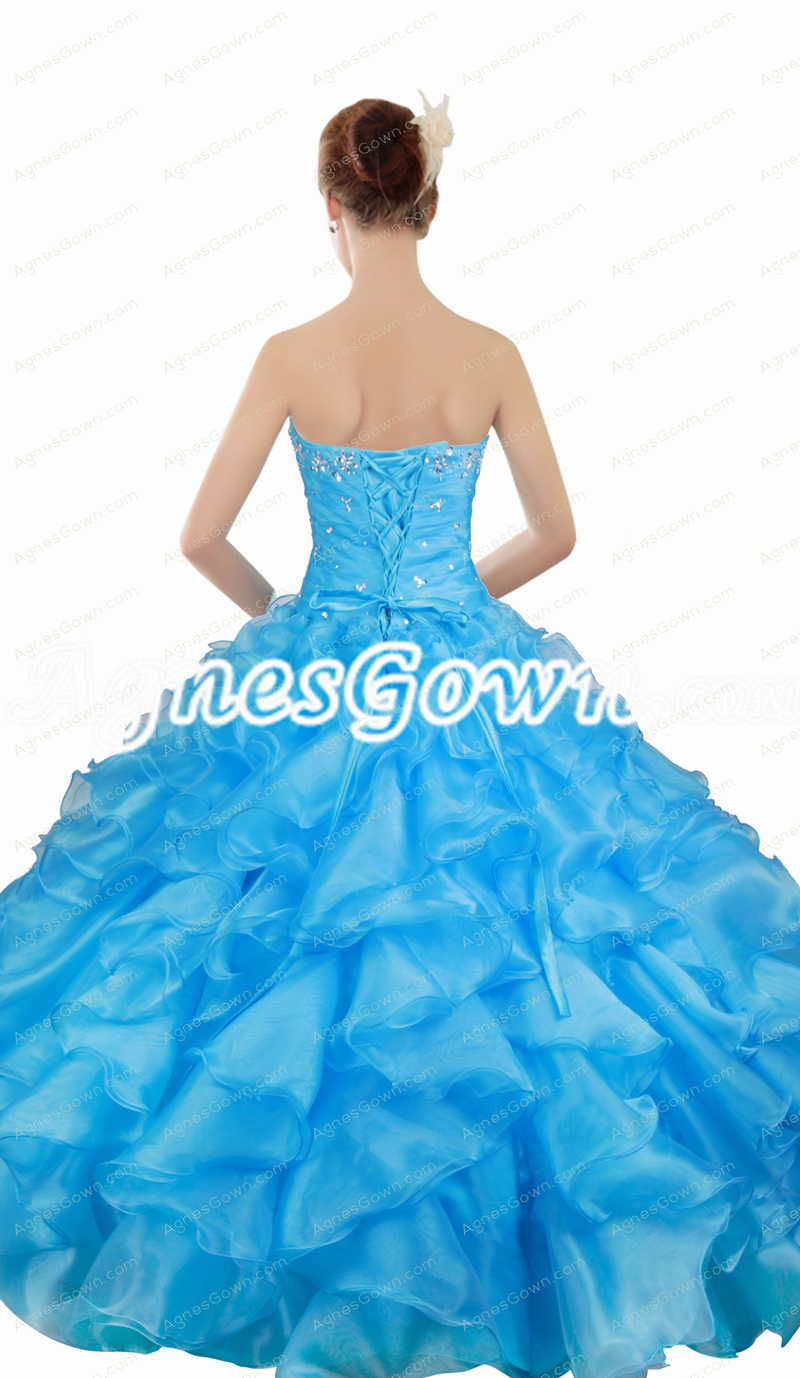 Dropped Waist Organza Blue Quinceanera Dress With Multi Layered 