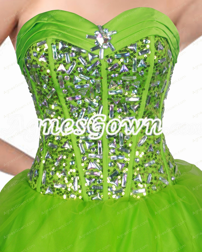 Lovely Sweetheart Neckline Green Jeweled Quinceanera Dress 2016