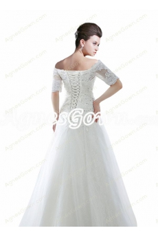 1/2 Sleeves Off The Shoulder Lace Wedding Dress 