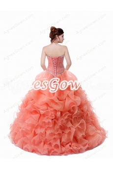 Cute Sweetheart Peach Color Quinceanera Dress With Beaded Bodice 