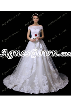 Off Shoulder Bateau Neckline Lace Wedding Dress 