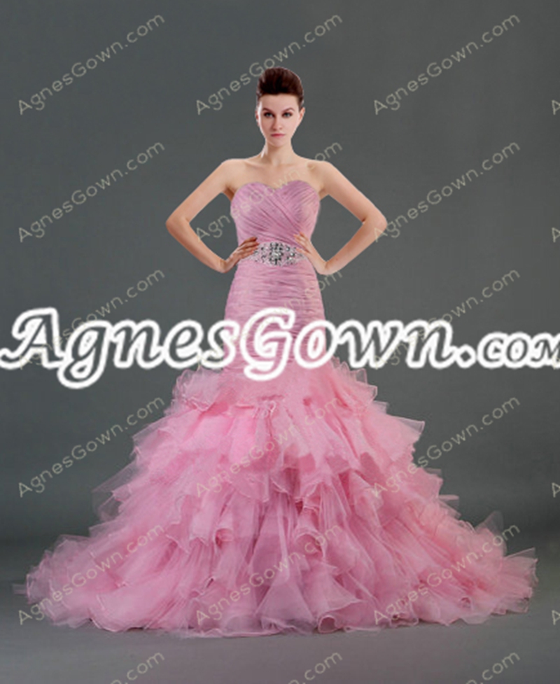 Breathtaking Mermaid Pink Wedding Dress Flare Out 