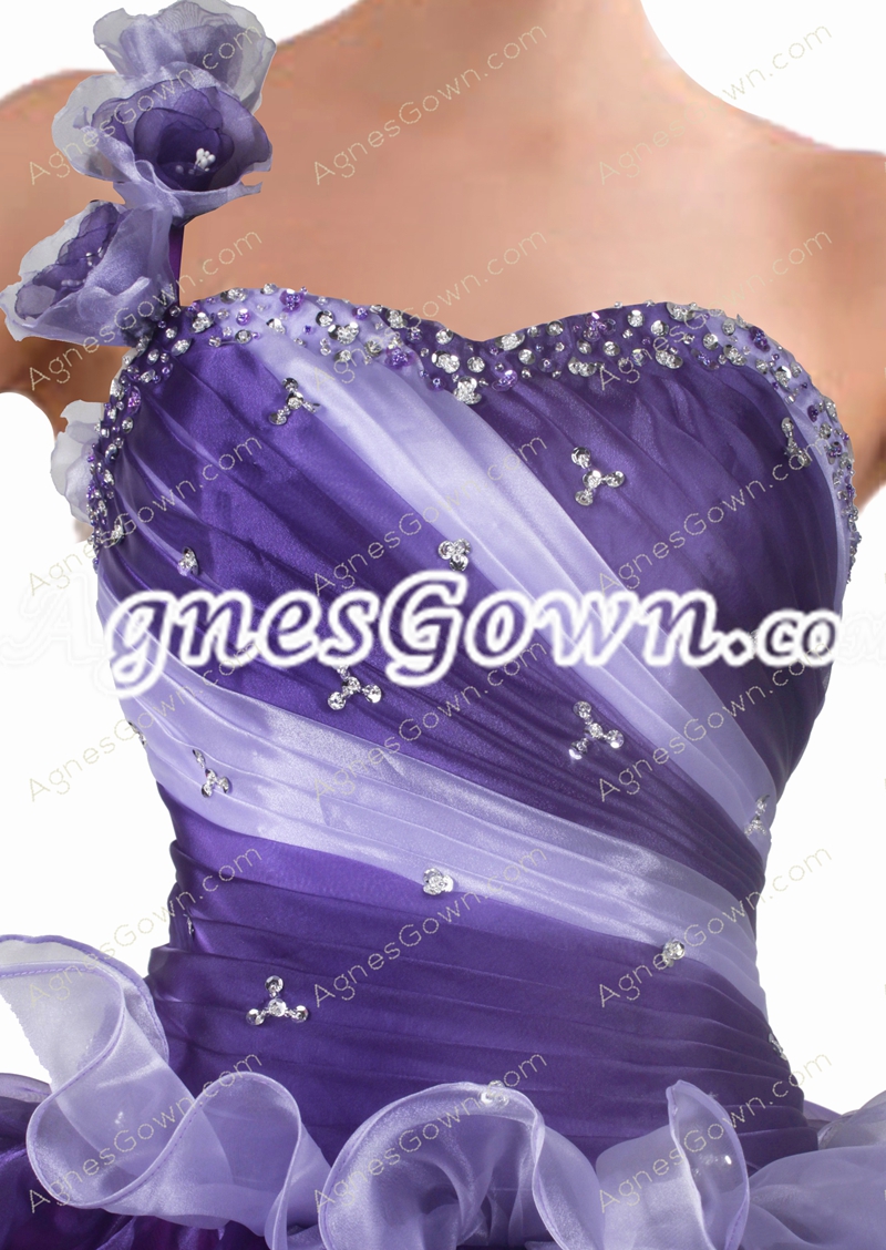 Corset Back One Straps Ball Gown Purple And White Quinceanera Dress 