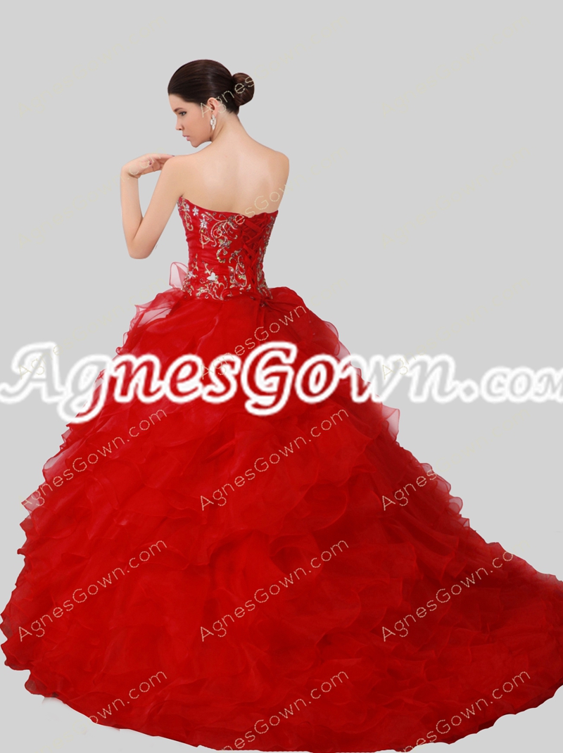 Cute Red Ball Gown Quinceanera Dress With Embroidery