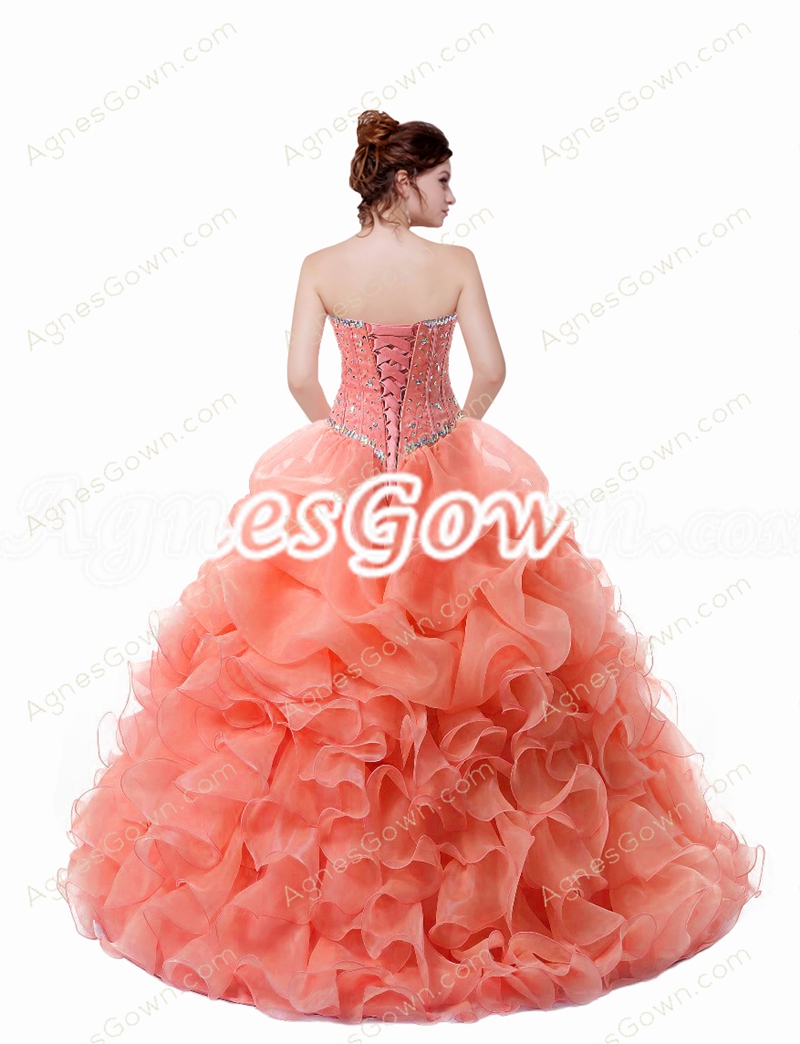 Cute Sweetheart Peach Color Quinceanera Dress With Beaded Bodice 