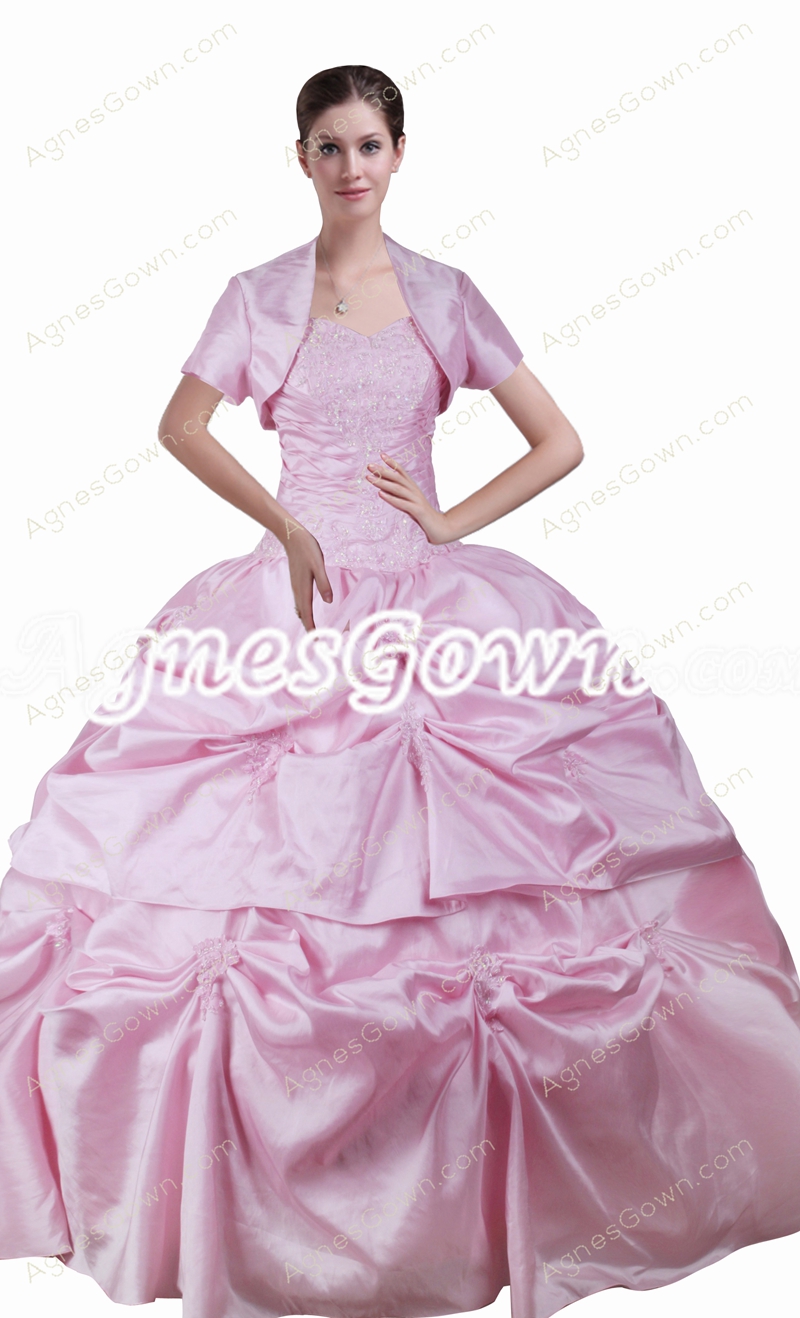 Dropped Waist Pink Quinceanera Dress With Jacket 